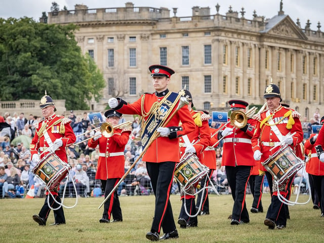 Chatsworth Country Fair 2025 - Saturday opening ceremony with the West Yorkshire Fire and Rescue Band. By Marisa Cashill. August 30th 2025