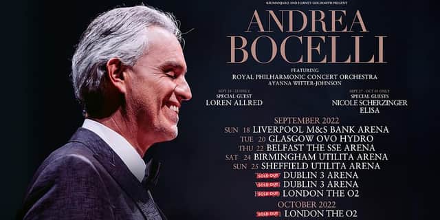 Andrea Bocelli bringing world tour to Utilita Arena Sheffield on Sept 25