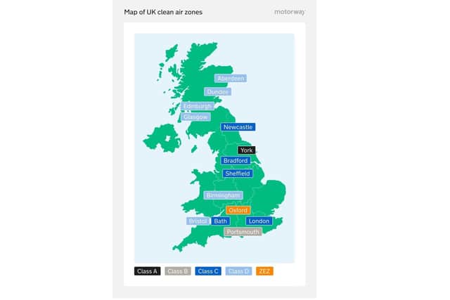 The UK has twelve Clean Air Zones and Low Emission Zones that charge vans (Class C), and eight of them also charge private cars (Class D). Submitted image