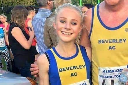 Becky Briggs running for Beverley Athletics Club as a teenager.