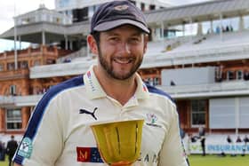 Tim Bresnan, pictured with the 2015 County Championship trophy, claims that the ECB has conducted a corrupt investigation into Azeem Rafiq's racism claims. Photo by Sarah Ansell/Getty Images.