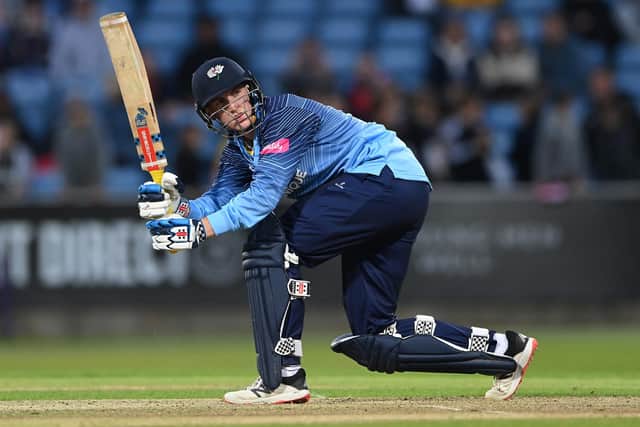 Yorkshire Vikings batsman Harry Brook hits out during the Vitality T20 Blast match between Yorkshire Vikings and Worcestershire Rapids at Headingley on May 25, 2022. (Picture: Stu Forster/Getty Images)