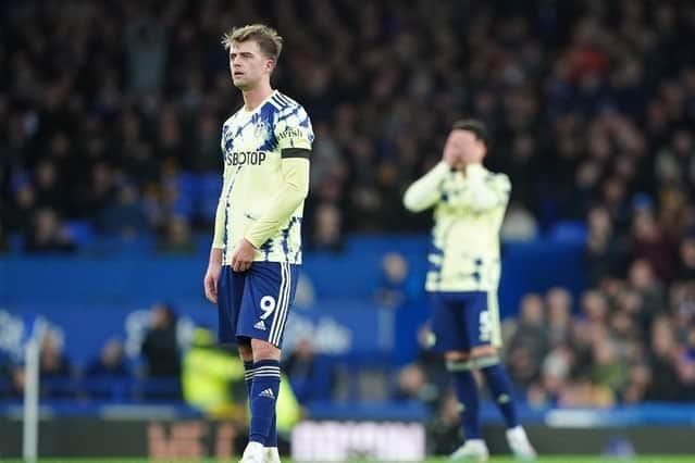 Leeds United's Patrick Bamford dejected during the Premier League match at Goodison Park, Liverpool. Picture date: Saturday February 18, 2023. PA Photo. See PA story SOCCER Everton. Photo credit should read: Peter Byrne/PA Wire. RESTRICTIONS: EDITORIAL USE ONLY No use with unauthorised audio, video, data, fixture lists, club/league logos or "live" services. Online in-match use limited to 120 images, no video emulation. No use in betting, games or single club/league/player publications.