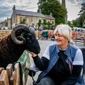 Masham Sheep Fair. Pictured Judy Preston, of Doncaster, has a very close bond with one of her Shetland Sheep called Peanut. Image: James Hardisty