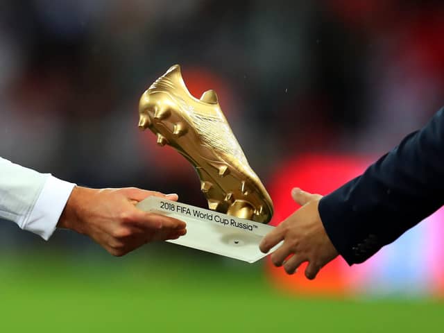 LONDON, ENGLAND - SEPTEMBER 08: Close up view of the  World Cup 2018 Golden Boot awarded to Harry Kane of England before the UEFA Nations League A group four match between England and Spain at Wembley Stadium on September 8, 2018 in London, United Kingdom. (Photo by Catherine Ivill/Getty Images) 