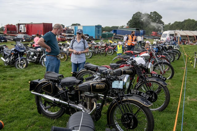 Classic motorcycles exhibited at the event.
