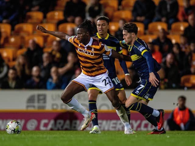 Bradford City loanee Daniel Oyegoke, pictured in EFL Cup action against Middlesbrough in September. Picture: Bruce Rollinson.