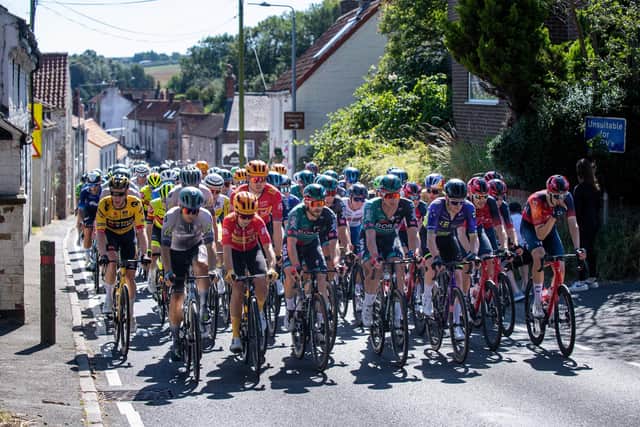 The peloton climbs through Langtoft on its way to the East Coast during stage three of the Tour of Britain from Goole to Beverley (Picture: Bruce Rollinson)