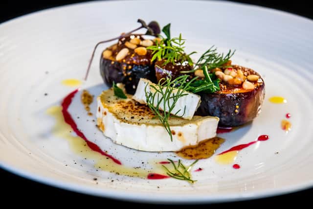 Fried goats' cheese, sticky roast figs with honey & nuts.