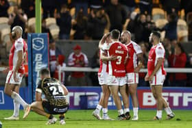 Hull KR celebrate their play-off victory at Craven Park. (Photo: Richard Sellers/PA)