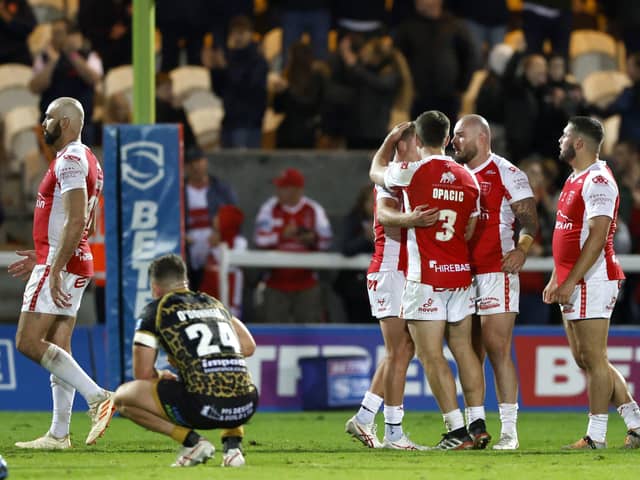 Hull KR celebrate their play-off victory at Craven Park. (Photo: Richard Sellers/PA)