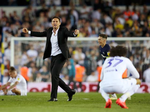 Frank Lampard's Derby County stopped Leeds United progressing into the Championship play-off final in 2019. Image: Alex Livesey/Getty Images