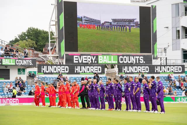 Northern Superchargers and Welsh Fire stand for a Moment of Unity prior to a game in The Hundred at Headingley in 2021. The competition has brought only disunity, however, in terms of its effect on the traditional County Championship. Picture by Allan McKenzie/SWpix.com