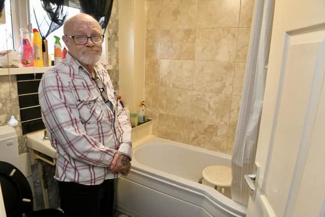 Stephen Foster, 68, in the bathroom of his home in Biggin Avenue, Bransholme, Hull