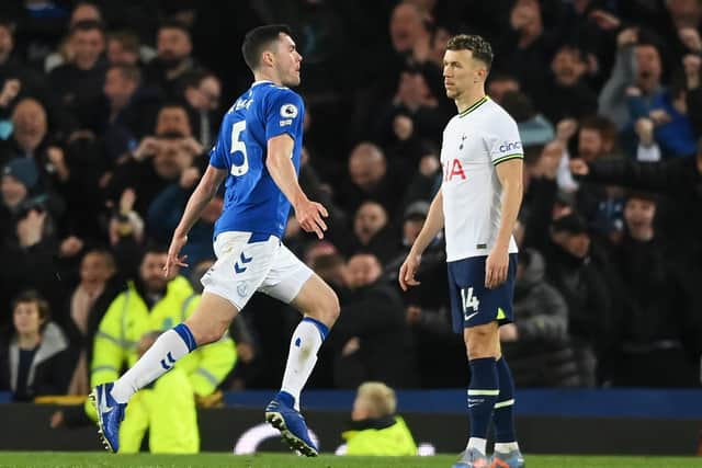 Michael Keane of Everton celebrates his equaliser against Spurs which drops Leeds back into the bottom three (Picture: Stu Forster/Getty Images)