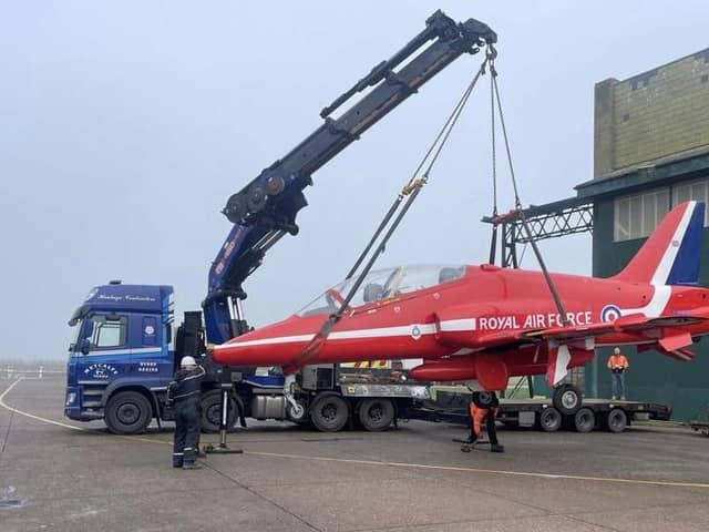 The replica Hawk jet arrives at Leyburn
