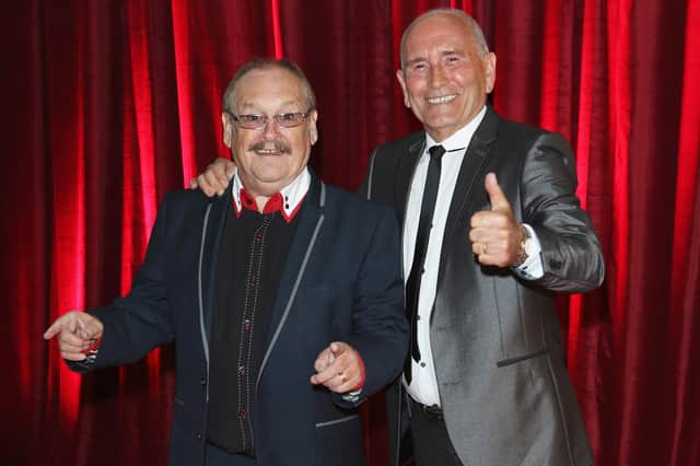 (L-R) Comedians Bobby Ball and Tommy Cannon attend the British Soap Awards at Media City on May 18, 2013 in Manchester.  (Photo by Tim P. Whitby/Getty Images)