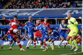 ON THE UP: Middlesbrough's Darragh Lenihan scuffs a shot against Birmingham City at St. Andrew's. Picture: Tim Goode/PA