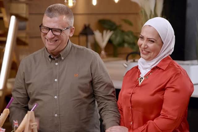 Razan Alsous and Raghid Sandouk, of Yorkshire Dama Cheese, on Aldi's Next Big Thing. (Pic credit: Channel 4)