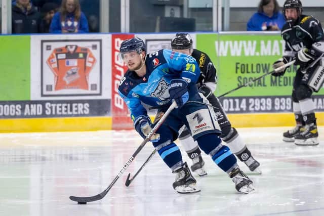 ON THE MARK: Cam Brownley scored three goals for Sheffield Steeldogs against former club Hull Seahawks at the weekend. Picture courtesy of Peter Best/Steeldogs Media.