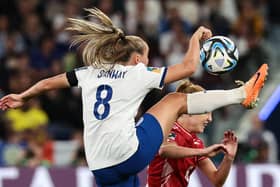 England midfielder Georgia Stanway (L) and Denmark's Karen Holmgaard fight for the ball (Picture: DAVID GRAY/AFP via Getty Images)