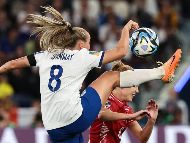 England midfielder Georgia Stanway (L) and Denmark's Karen Holmgaard fight for the ball (Picture: DAVID GRAY/AFP via Getty Images)