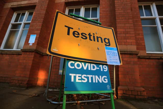 A Covid Testing sign at the start of a four week national lockdown for England. PIC: PA