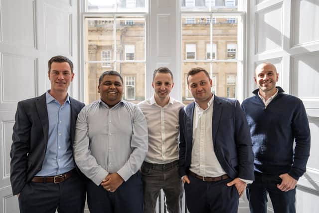 (left to right): Ryan Scaife, CFO hedgehog lab; Sarat Pediredla, CEO hedgehog lab; Brannan Coady, CEO Netsells; Sam Jordan, CTO Netsells; John Healey, BGF Investment Director.
