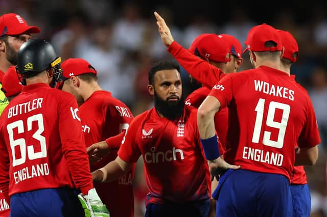 TOP MARKS: Yorkshire and England's Adil Rashid, pictured celebrating the wicket of West Indies' Shimron Hetmyer during last week's first T20 international at Kensington Oval, Barbados. Picture: Ashley Allen/Getty Images.