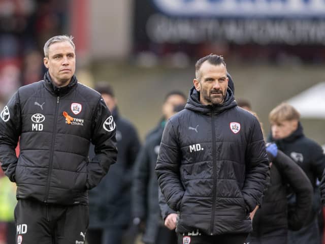 Barnsley interim head coach Martin Devaney (right), who takes charge of the crunch final-day game with Northampton Town. Picture: Tony Johnson