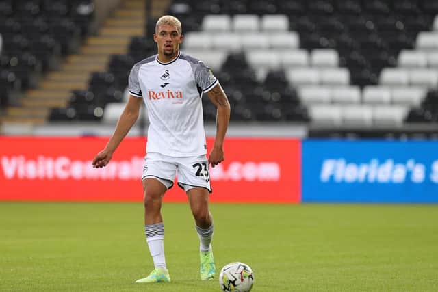 SWANSEA, WALES - AUGUST 08: Nathan Wood of Swansea City in action during the Carabao Cup First Round match between Swansea City and Northampton Town at Swansea.com Stadium on August 08, 2023 in Swansea, Wales. (Photo by Pete Norton/Getty Images)