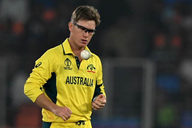 Adam Zampa took the man-of-the-match honours for an excellent all-round performance. After scoring 29 from 19 balls from the No 10 position, the leg-spinner took 3-21 from 10 overs along with a brilliant diving catch in the deep. Photo by Money Sharma/AFP via Getty Images.