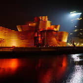 The Guggenheim Museum in Bilbao, lit up as part of a project by 59 Productions, in partnership with Blue-i.
