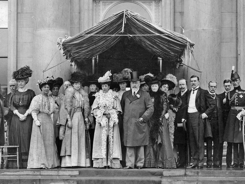 Harewood House with King Edward VII when he opened Leeds university buildings July 1908. courtesy Leeds Libraries