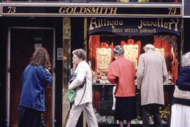 Exterior of Brian McCann Goldsmiths and jeweller in Glasgow, August 1990.