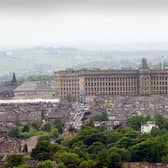 Lister Mills pictured above the houses of Manningham, Bradford