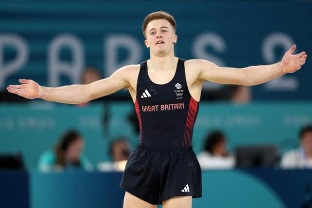 Luke Whitehouse of Team Great Britain celebrates after finishing his routine during the Artistic Gymnastics Men's Floor Exercise Final on day eight of the Olympic Games (Picture: Julian Finney/Getty Images)