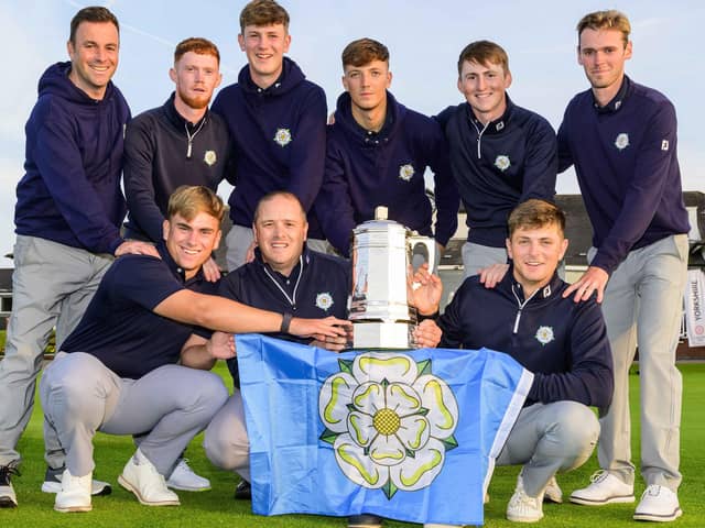 Yorkshire celebrate winning the men's County Championship at Southport & Ainsdale.