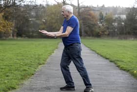 Lew Burja, 92, keeps fit and stays in shape by using natural remedies and Tai Chi, which he has been practicing since he turned fifty, pictured near his home in West Yorkshire.