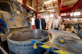 Professor Theodore Hanein,with Professor Leon Black with a concrete mixer used for producing concrete