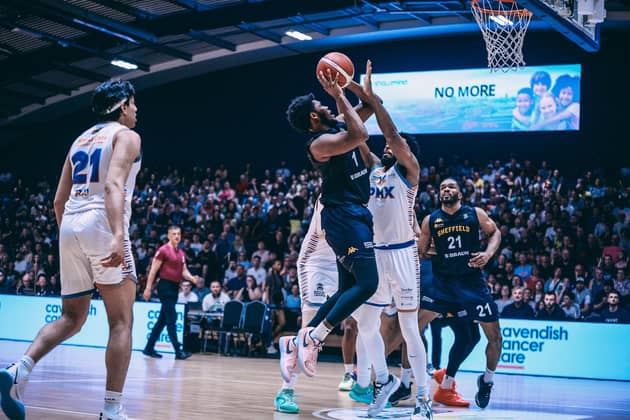 Making strides: RJ Eytle-Rock attacks the basket for Sheffield Sharks in the play-off semi-final defeat to Cheshire Phoenix in a year in which the British-born player made major strides.
