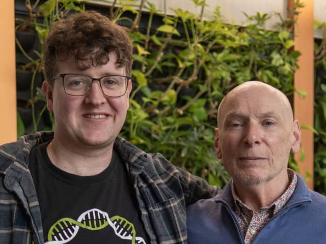 Rod Neander from western Canada (right) meets stem cell donor Tom Marshall, 30, from Sheffield. Rod was given stem cells from Tom after being diagnosed with a type of blood cancer and made the trip to the UK in April.