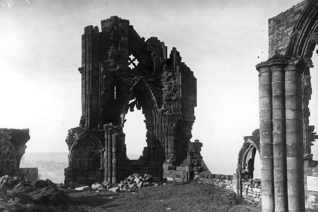 Whitby Abbey shown after being shelled by German battlecruisers on December 16, 1914.