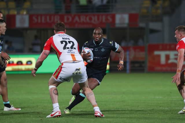 Michael Lawrence carries the ball in against Catalans Dragons. (Photo: Manuel Blondeau/SWpix.com)