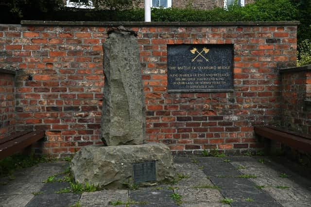 Stamford Bridge village of the week. The Battle of Stamford Bridge memorial which marks one of a series of bloody battles in 1066 for the English throne.
Photographed by Yorkshire Post photographer Jonathan Gawthorpe.
9th August 2023.