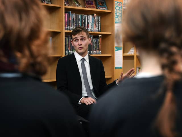 Keir Mather MP delivers his advice to students at Sherburn High School, in February.