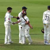 GOOD GAME: Ricardo Vasconcelos of Northamptonshire who scored an unbeaten 129 runs is congratulated by Yorkshire players as he walks off the pitch Picture: David Rogers/Getty Images