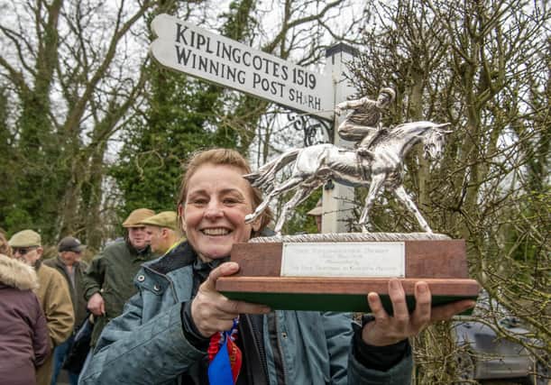 First established in 1519 the Kiplingcotes Derby is run on the third Thursday in March along roadside verges in the small hamlet near Market Weighton in the East Riding.Julie Campbell aboard Merlin winner of the 505th  Kiplingcotes Derby run on the Yorkshire Wolds near Market Weighton, the oldest horse race the world, photographed by Tony Johnson for The Yorkshire Post.  21th March 2024
