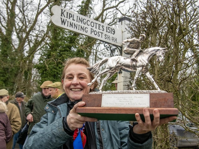First established in 1519 the Kiplingcotes Derby is run on the third Thursday in March along roadside verges in the small hamlet near Market Weighton in the East Riding.Julie Campbell aboard Merlin winner of the 505th Kiplingcotes Derby run on the Yorkshire Wolds near Market Weighton, the oldest horse race the world, photographed by Tony Johnson for The Yorkshire Post. 21th March 2024