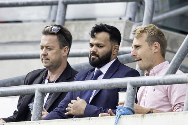 Azeem Rafiq, centre, and George Dobell, left, pictured at the Headingley Test match against New Zealand in 2022. Yorkshire have requested - but not received - a copy of their forthcoming book. Picture by Allan McKenzie/SWpix.com